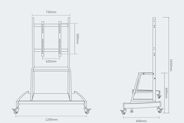 液晶一體機移動支架F1500產(chǎn)品尺寸細節(jié)